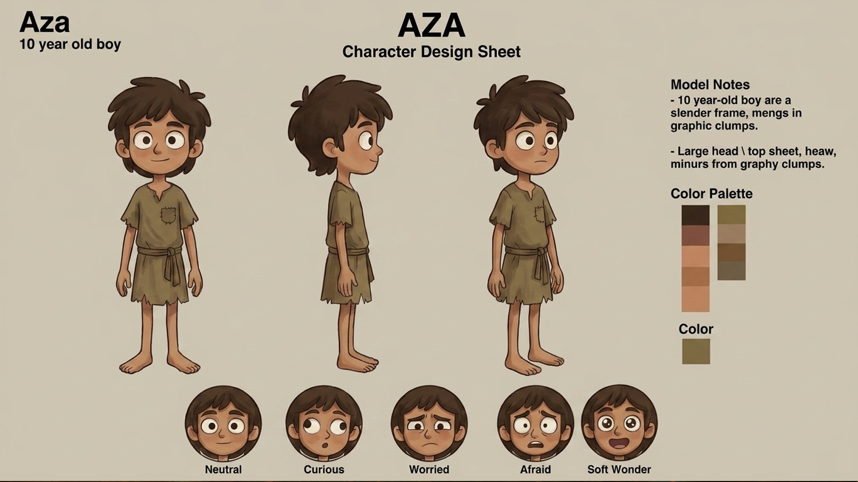 Aza character design sheet