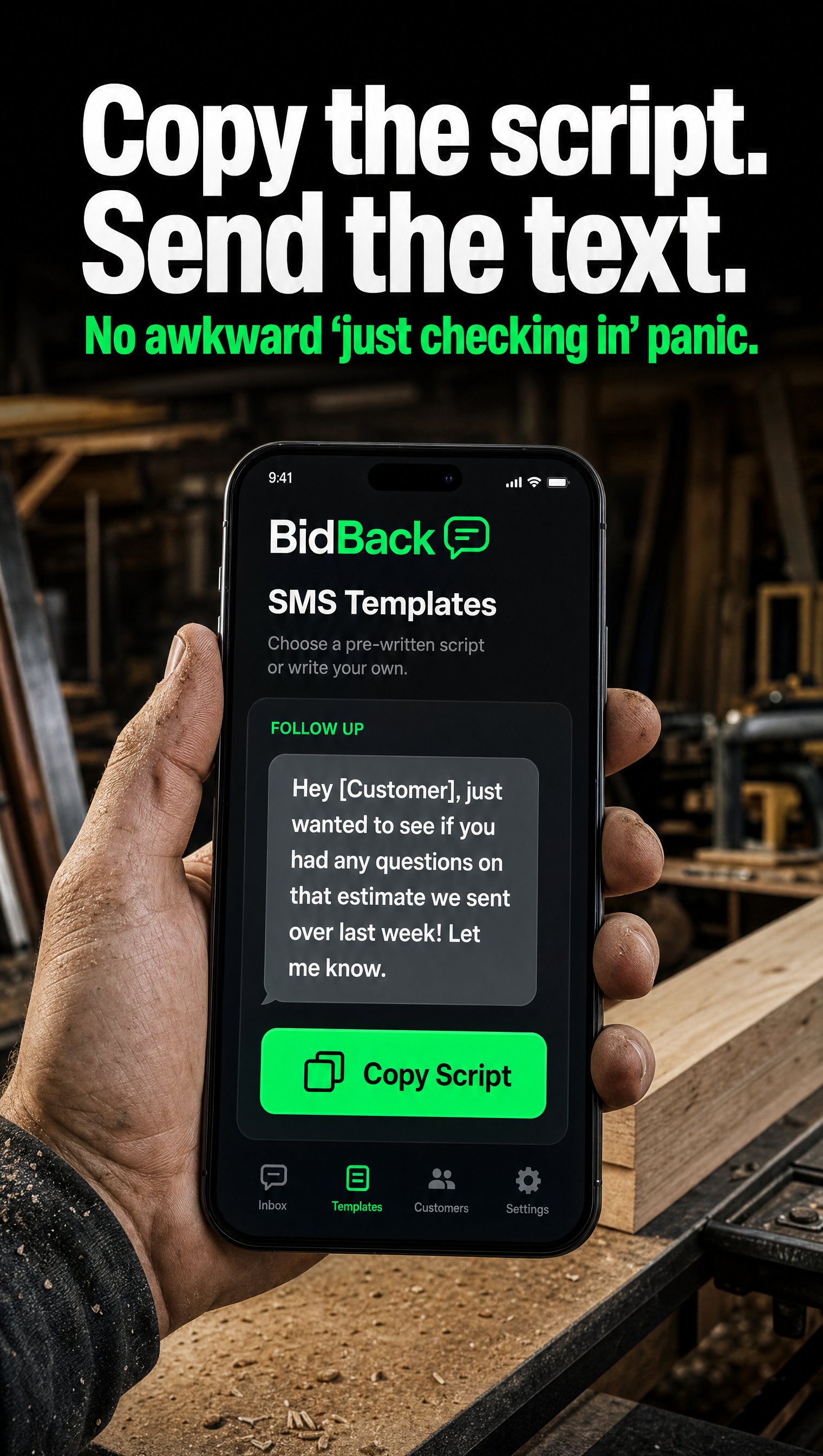 BidBack SMS templates copy script creative