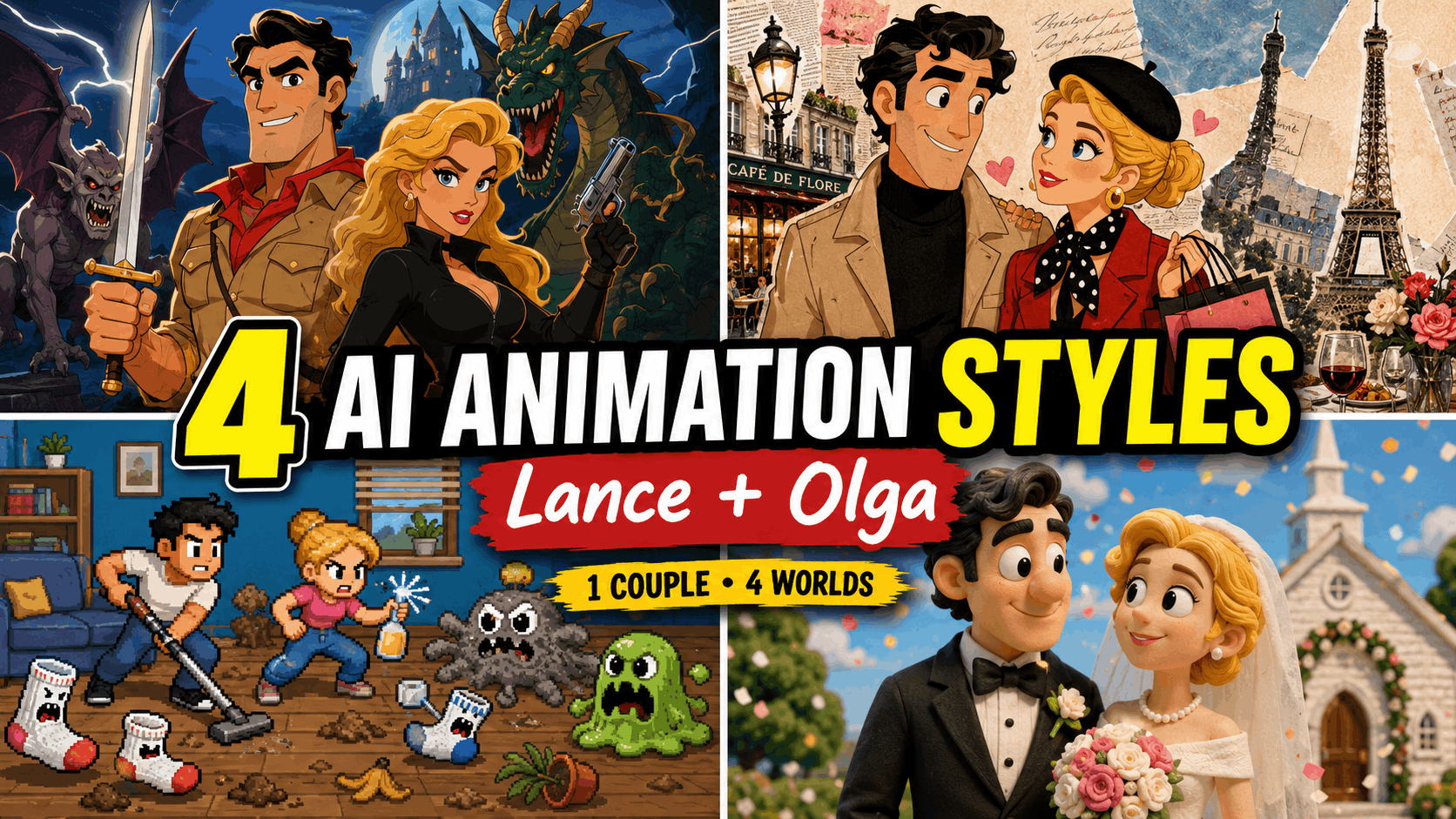 Custom couples animation style collage