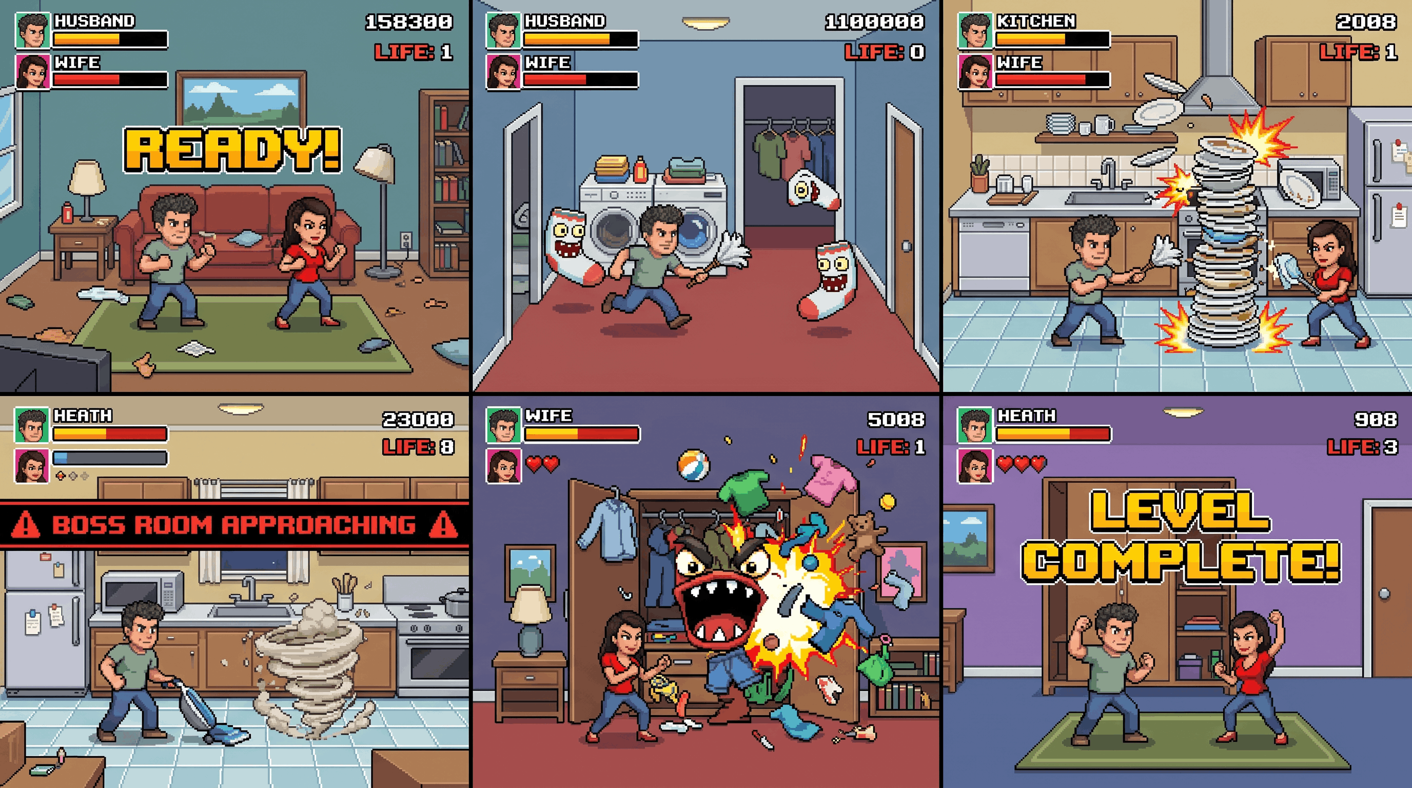 Pixel apartment quest animation concept featuring Lance and Olga