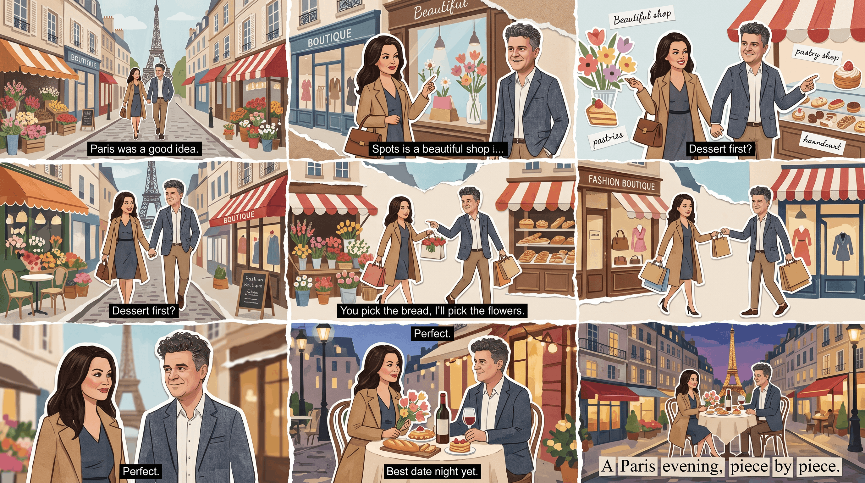 Paris storybook date animation concept featuring Lance and Olga