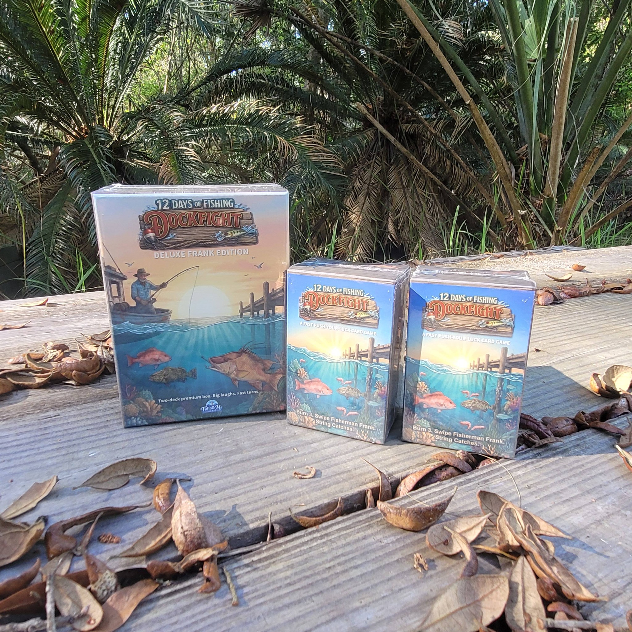 12 Days of Fishing DOCKFIGHT card game prototype boxes