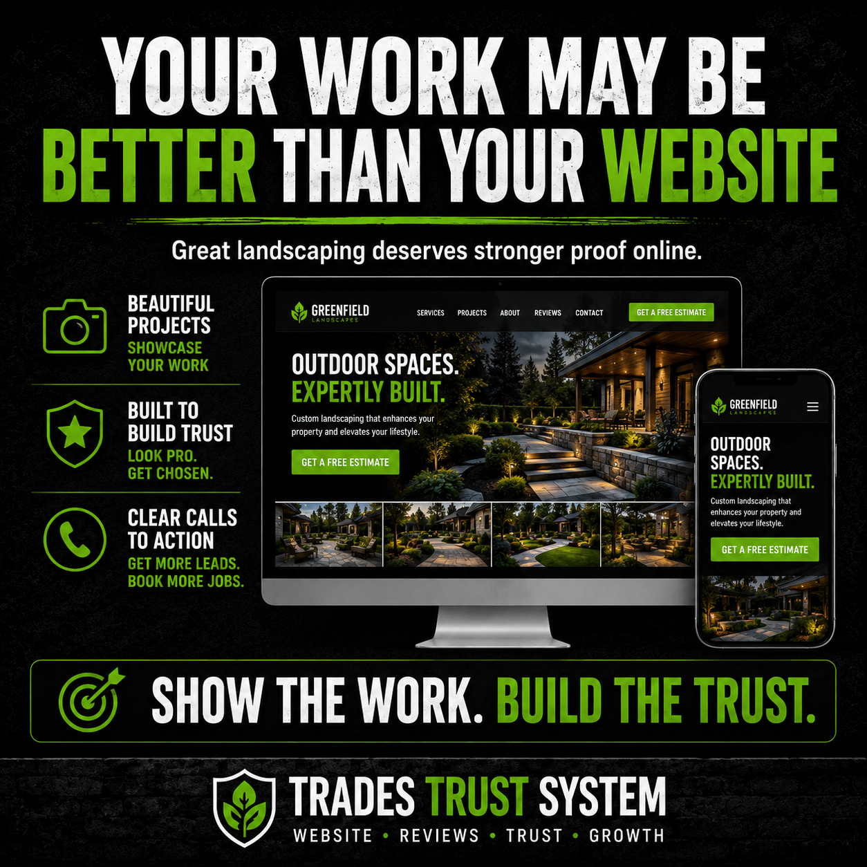 Graphic saying your work may be better than your website with website and mobile mockups
