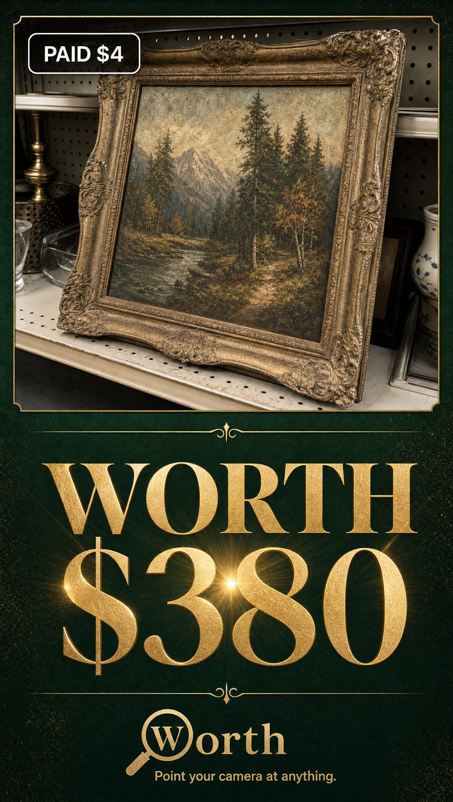 Worth reveal card showing paid $4 and worth $380